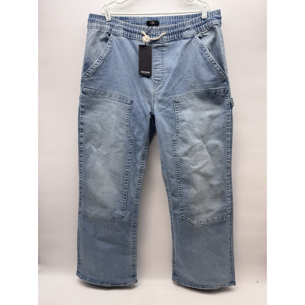 True Religion Mens 33 Vinny Ultra Baggy Y2K Skater Pants Light Blue Drawstring